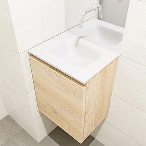 Mondiaz Olan 40cm toiletmeubel washed oak met wastafel talc midden geen kraangat