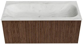 Mondiaz Kurve-dlux 100cm badmeubel walnut met 1 lade en wastafel big medium midden zonder kraangat opalo