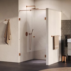 BRAUER Void Carving Nisdeur - 2-delig - 120x200cm - 60cm draaideur aan muur - glascoating - omkeerbaar - helder glas - geborsteld koper PVD GS-VOCN2H6060200GK