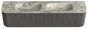 Mondiaz Kurve-dlux 190cm badmeubel ronding links/rechts shadow met 2 lades en deuren en wastafel stor small dubbel zonder kraangat glace