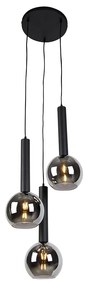 Moderne hanglamp zwart met smoke glas 3-lichts - Clayton