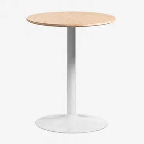 Ronde Eettafel In Mdf En Ijzer Yvetta Eikenhout & Ø60 Cm & Wit - Sklum