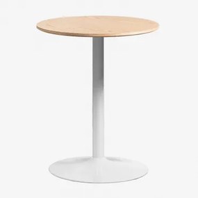 Ronde Eettafel Van Mdf En Ijzer Yvetta Ø60 Cm & Wit & Eikenhout - Sklum