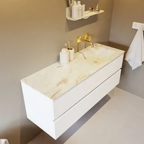 Mondiaz Vica DLux badmeubel 130cm talc 2 lades met wastafel frappe rechts zonder kraangat