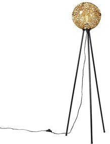 Art Deco vloerlamp tripod zwart met goud - Maro Art Deco E27 bol / globe / rond Binnenverlichting Lamp