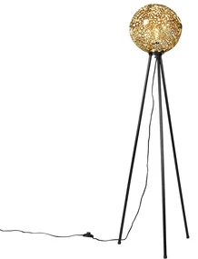 Art Deco vloerlamp tripod zwart met goud - Maro Art Deco E27 bol / globe / rond Binnenverlichting Lamp