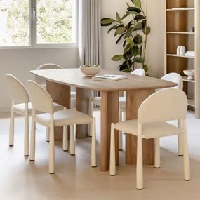 Rechthoekige Eettafelset 200x100 Cm Van Mangohout Sidney En 6 Eetkamerstoelen In Bouclé Nagore Natuurlijk Hout - Sklum