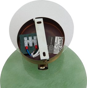 Art Deco wandlamp donker brons met groen en helder glas 2-lichts - Text