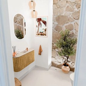 Mondiaz Joya DLux 85cm toiletmeubel ronding links/rechts oak met wastafel faye midden 1 kraangat frappe