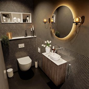 Mondiaz Fowy toiletmeubel 60cm dark brown met witte waskom rechts zonder kraangat