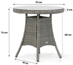 Tuinset Ronde Tuintafel 70 cm Wicker Grijs 2 personen Garden Collections Lincoln/Bolton