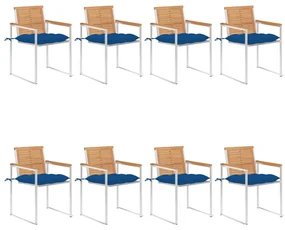 vidaXL Tuinstoelen 8 st met kussens massief teakhout