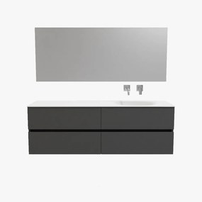 Zaro Sevilla Solid Surface badmeubel 150cm mat antraciet zonder kraangat spoelbak rechts 4 lades