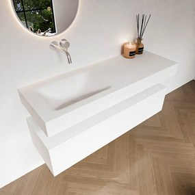Zaro Alan badmeubel 130cm talc 1 lade met vrijhangende wastafel cloud links zonder kraangat talc