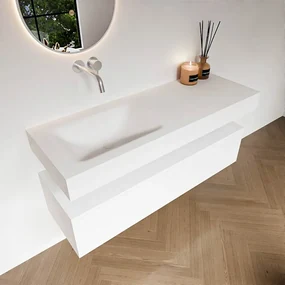Zaro Alan badmeubel 130cm talc 1 lade met vrijhangende wastafel cloud links zonder kraangat talc