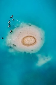Foto Island in vibrant mine water, Germany, Abstract Aerial Art, (26.7 x 40 cm)