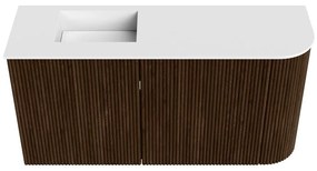 Mondiaz Joya 80cm toiletmeubel ronding rechts walnut met wastafel faye links zonder kraangat talc