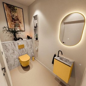 MONDIAZ TURE-DLUX 40cm toiletmeubel Ocher. EDEN wastafel Glace positie rechts. Met 1 kraangat. TUREDX40OCHR1GLA