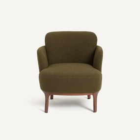 Fauteuil van notenhout en bouclé Jabote