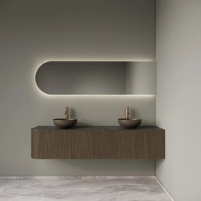 Gliss Design Alluro badmeubel ribbelfront met ronding links 180cm ash grey en zwart leisteen toppaneel