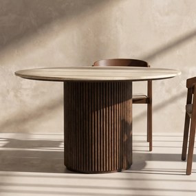 Dutchbone Arda Ronde Eettafel Travertin Walnoot - 115 X 115cm.