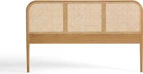 Hoofdbord van massief en gefineerd eikenhout, en rotan vlechtwerk, MADARA