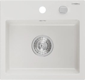 Mexen Milo granit gootsteen 1-kamerig 435 x 410 mm, wit, chroom sifon - 6505441000-20