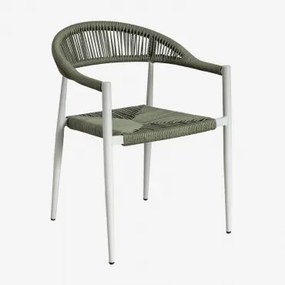 Set Van 2 Stapelbare Tuinstoelen Met Armleuningen In Aluminium En Synthetisch Rotan Amatria Groen – Khaki - Sklum