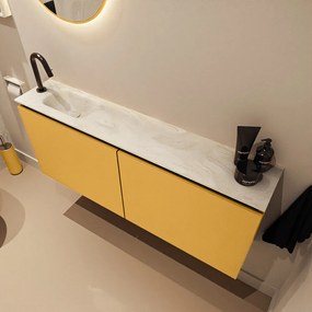 Mondiaz Ture DLux toiletmeubel 120cm ocher met wastafel ostra links met kraangat