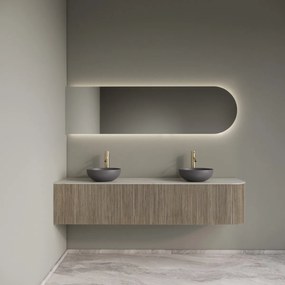 Gliss Design Alluro badmeubel ribbelfront met ronding rechts 180cm corn silk en wit marmer toppaneel