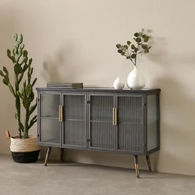 Kare Design Gomera Dressoir Zwart Met Ribbelglas - 120x35x75cm.