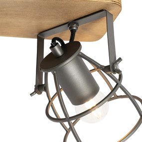 Industriële Spot / Opbouwspot / Plafondspot antraciet met hout verstelbaar 2-lichts - Arthur Industriele / Industrie / Industrial E27 Binnenverlichting Lamp