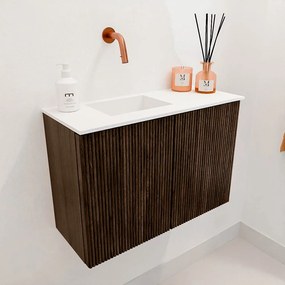 Mondiaz Joya 60cm toiletmeubel walnut met wastafel faye links zonder kraangat talc