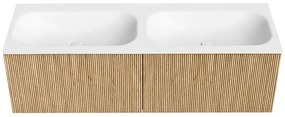 Mondiaz Kurve 140cm badmeubel oak met 2 lades en wastafel big small dubbel zonder kraangat