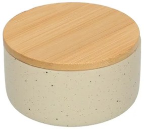 Bakje + deksel, beige spikkel, keramiek en bamboe