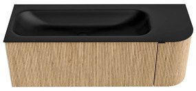 Mondiaz Kurve 125cm badmeubel ronding rechts oak met 1 lade en deur en wastafel big medium kraangat links urban