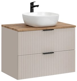 Comad Adele Cashmere badkamermeubel 80cm taupe met waskom en toppaneel eiken