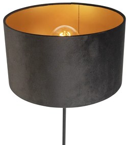 Vloerlamp zwart met velours kap zwart met goud 35 cm - Parte