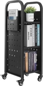 VEVOR Boekenwagen, draagvermogen 100 kg, Bibliotheekwagen, 32 x 35 x 93,5 cm, enkelzijdige L-vormige boekenplank met dubbele remwielen, Boekenplankwagen voor woonkamer, kantoor, school, zwart