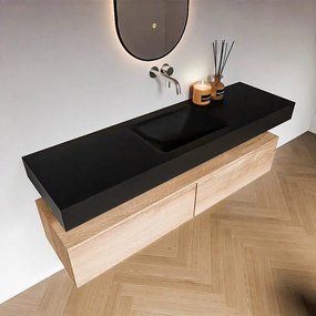 Zaro Alan badmeubel 160cm washed oak 2 lades met vrijhangende wastafel cloud midden zonder kraangat urban