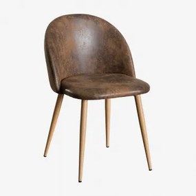 Pakket Van 4 Kana Eetkamerstoelen Met Kunstlederen Bekleding Koffie Vintage & Natuurlijk Hout - Sklum