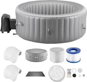VEVOR Opblaasbaar bad voor 6 tot 8 personen (240 x 66 cm), rond en draagbaar, met 130 rustgevende jets, hoofdsteun, led-lampje, afdekking en multifunctioneel bedieningspaneel, PVC-spabad voor buiten