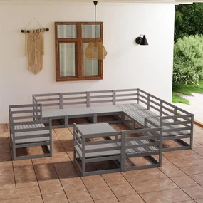 vidaXL 12-delige Loungeset massief grenenhout grijs