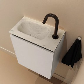 Mondiaz Ture DLux toiletmeubel 40cm linen met wastafel opalo links met kraangat