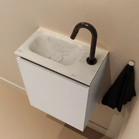 Mondiaz Ture DLux toiletmeubel 40cm linen met wastafel opalo links met kraangat