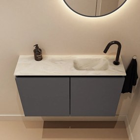 Mondiaz Ture DLux toiletmeubel 80cm dark grey met wastafel ostra rechts met kraangat