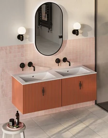 Muebles Raya badmeubel ribbelfront 120cm terracotta met witte wastafel zonder kraangat