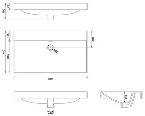 Brauer Aurora wastafel keramiek 80cm zonder kraangat wit glans