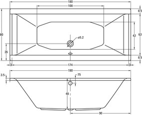 Plieger Corfu duobad extra diep 180x80x48cm met poten wit