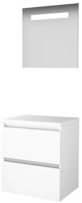 Basic-Line Economic 46 badkamermeubelset - 60x46cm - greeploos - 2 lades - wastafelblad - Spiegel - geintegreerde LED verlichting - MDF lak Ice White 1813459